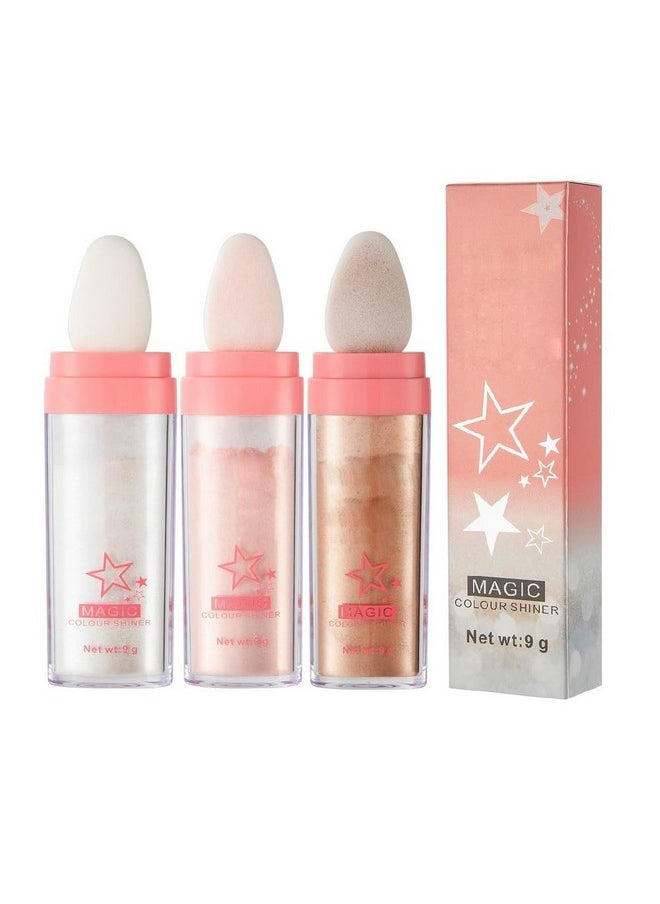 3 Color Glitter Powder Highlighter Makeup,Body Brightens The Natural Three-Dimensional Face Blusher Patting Glitter Powder Highlighter Makeup (01# 02#03#)