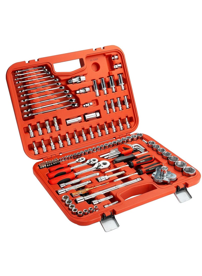 Jetech 121 Pieces Mechanics tool set with 1/2 Inch, 1/4 Inch, 3/8 Inch Drive Sockets,for Auto Repairing and Household, with Storage Case