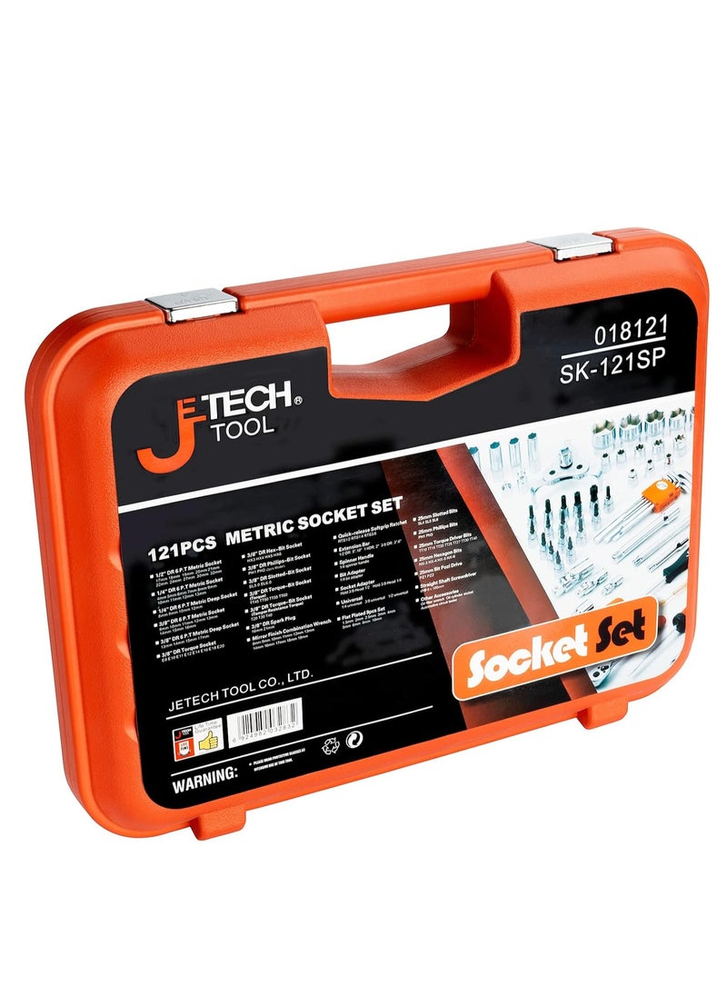 Jetech 121 Pieces Mechanics tool set with 1/2 Inch, 1/4 Inch, 3/8 Inch Drive Sockets,for Auto Repairing and Household, with Storage Case