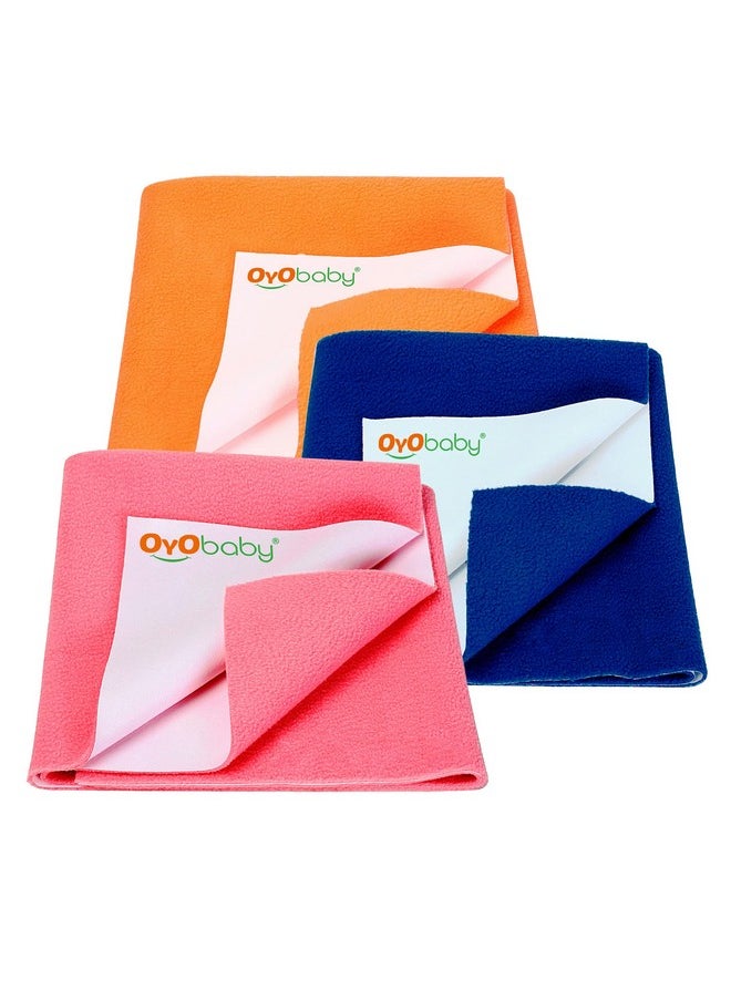 Anti-Piling Fleece Extra Absorbent Instant Dry Sheet For Baby, Baby Bed Protector, Waterproof Sheet, Small Size 50X70Cm, Pack Of 3, Salmon Rose, Royal Blue & Peach