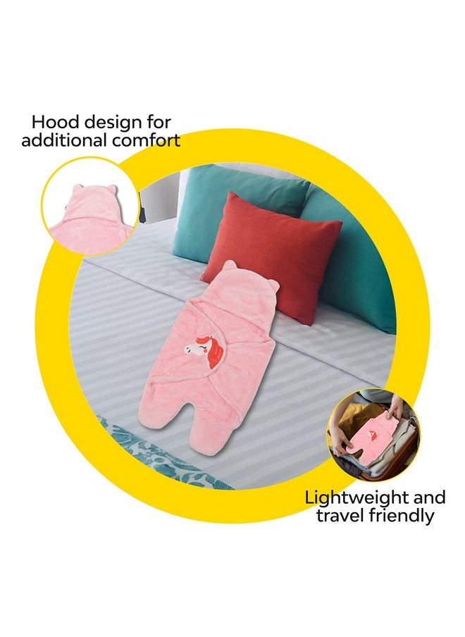 By 10 Club 3-In-1 Unicorn Hooded Baby Blanket Wrapper With Velcro Lock - Set Of 2 (White & Pink) | All Season Soft Swaddle For New Born Baby | Soft Skin Friendly Baby Wrapper | Baby Blankets Newborn 0-24 Months | Baby Shower Gift