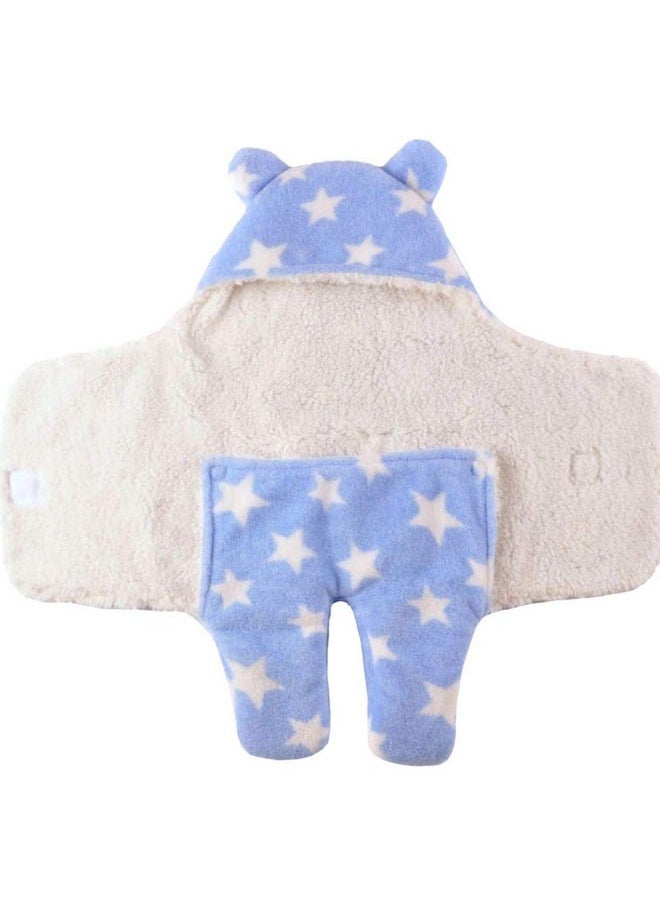 Baby Boy'S And Baby Girl'S Hooded Wearable Baby Blanket Cum Baby Wrapper Blanket Combo Of 2 (White, Blue, 0-6 Months )