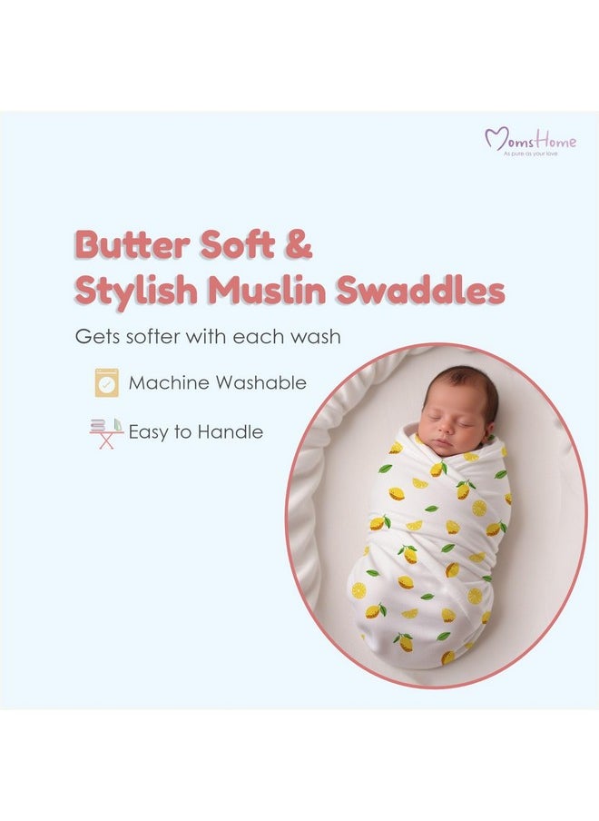 Organic Cotton Baby Muslin Swaddle | 100X100 Cm | 0-3 Year | Pack Of 4, Breathable (Multicolor)