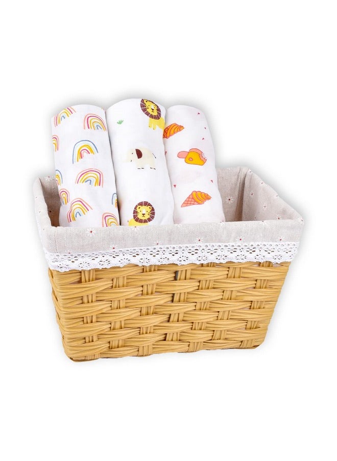 Organic Cotton Baby Muslin Swaddle - Pack Of 3-100X100 Cm (Rainbow Ice-Cream Jungle)