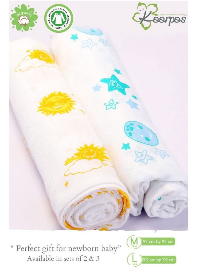 Newborn Baby Girl'S Infant Boy'S Super Soft Premium Pure Organic Cotton Comfortable Muslin Swaddle Receiving Blankets Wrapper Cloth Towel Stroller Cover Sky Pack Of 2 Multicolor 100X100 Cm