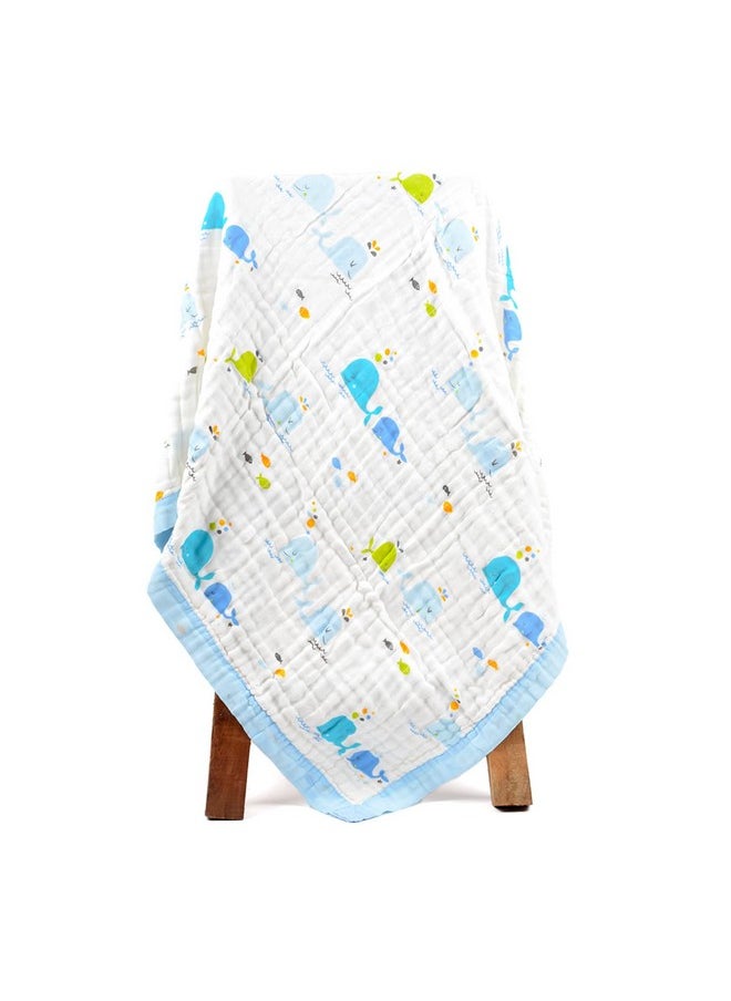 Pure Organic Cotton 6 Layer Muslin Blanket For Baby | Ultra-Soft Swaddling Towel For Newborns And Toddlers |100 X100 Cm | 0-3 Years (Blue Whale)