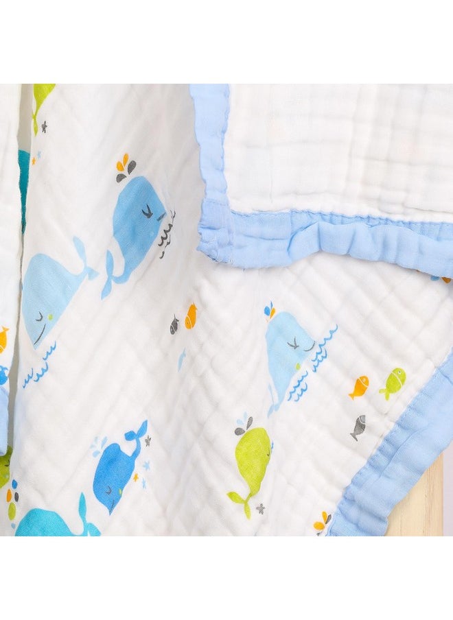 Pure Organic Cotton 6 Layer Muslin Blanket For Baby | Ultra-Soft Swaddling Towel For Newborns And Toddlers |100 X100 Cm | 0-3 Years (Blue Whale)