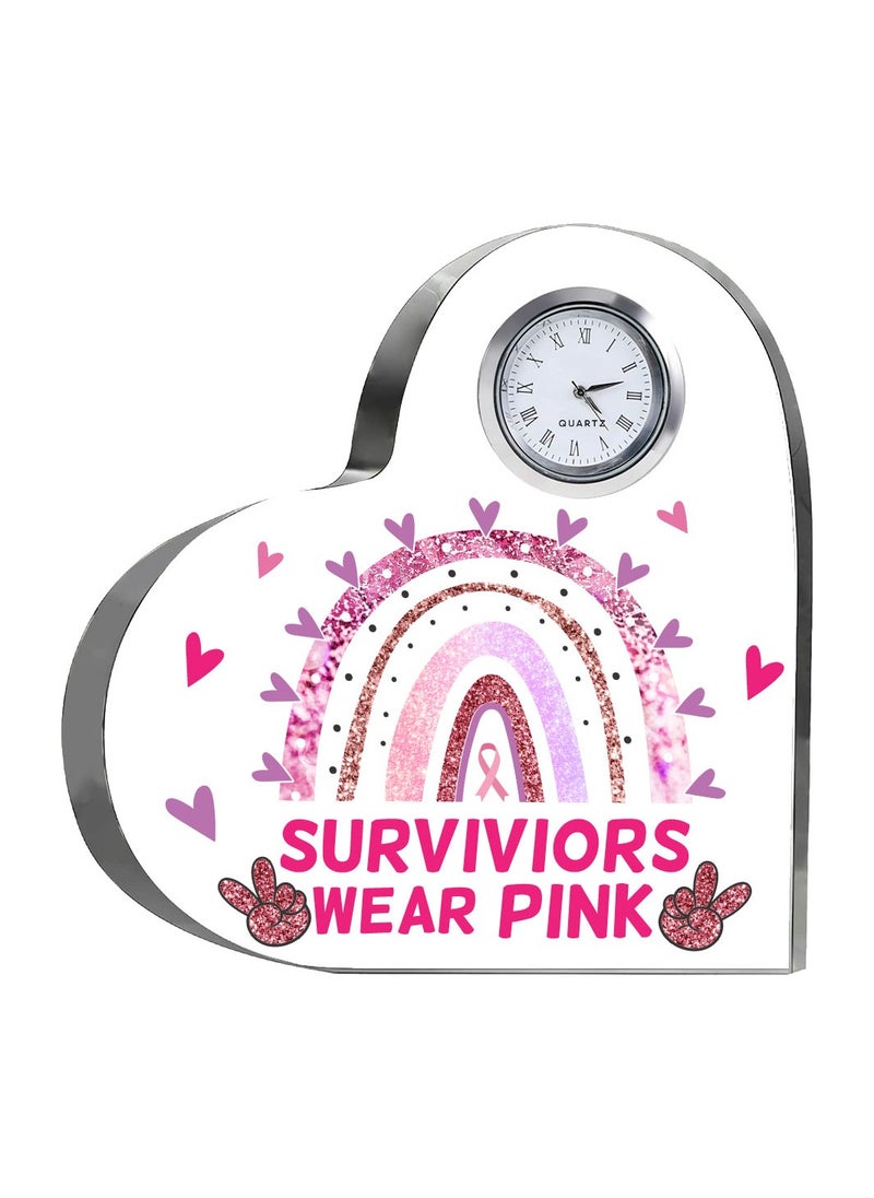 PinkCancer Awareness Heart-Shaped Crystal with Clock-Gifts For PinkCancer Awareness Gifts-Awareness Clock