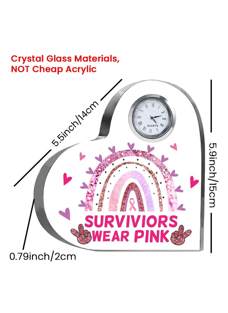 PinkCancer Awareness Heart-Shaped Crystal with Clock-Gifts For PinkCancer Awareness Gifts-Awareness Clock