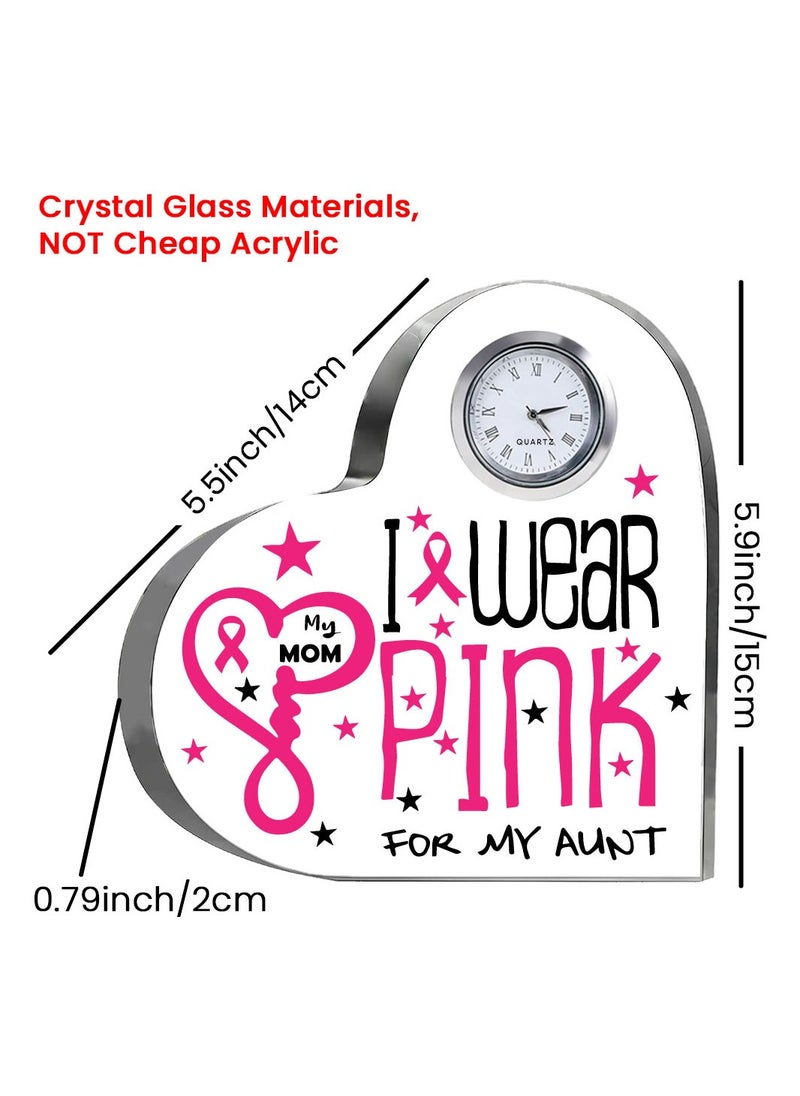 PinkCancer Awareness Heart-Shaped Crystal With Clock-Gifts For PinkCancer Awareness Gifts Clock