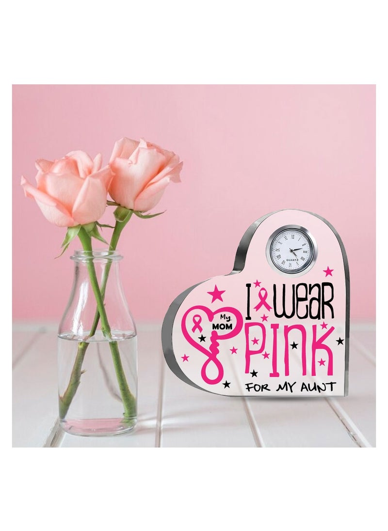 PinkCancer Awareness Heart-Shaped Crystal With Clock-Gifts For PinkCancer Awareness Gifts Clock