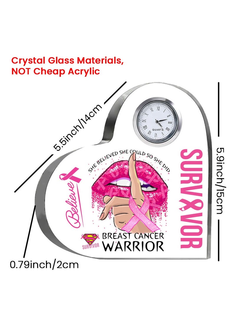 BreastCancer Awareness Heart-Shaped Crystal with Clock - Gifts for BreastCancer -Pink Cancer Awareness Gifts - BreastCancer Awareness Clock