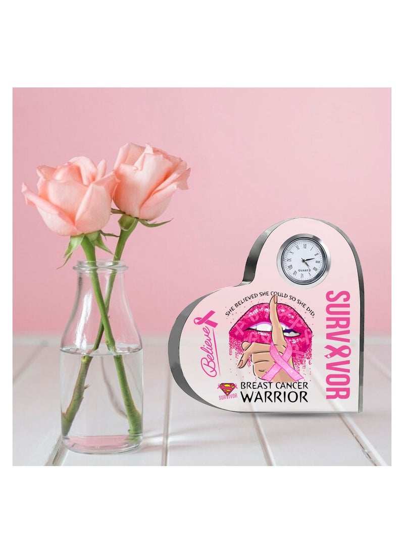 BreastCancer Awareness Heart-Shaped Crystal with Clock - Gifts for BreastCancer -Pink Cancer Awareness Gifts - BreastCancer Awareness Clock