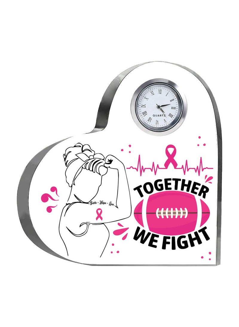 PinkCancer Awareness Heart-Shaped Crystal with Clock-Gifts For PinkCancer Awareness Gifts-Awareness Clock