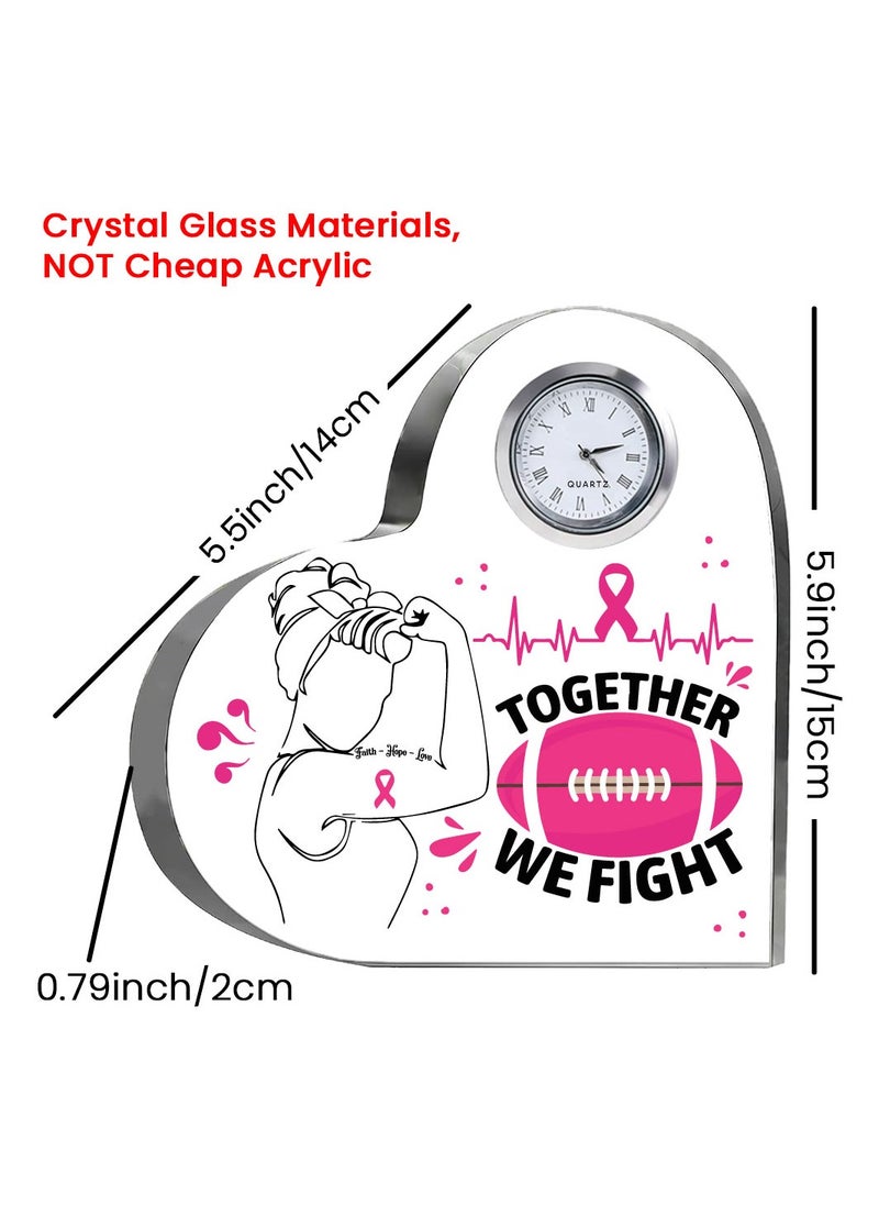 PinkCancer Awareness Heart-Shaped Crystal with Clock-Gifts For PinkCancer Awareness Gifts-Awareness Clock