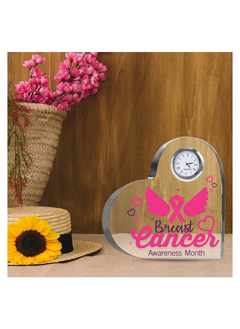 PinkCancer Awareness Heart-Shaped Crystal with Clock-Gifts For PinkCancer Awareness Gifts-Awareness Clock