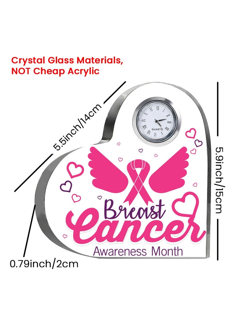 PinkCancer Awareness Heart-Shaped Crystal with Clock-Gifts For PinkCancer Awareness Gifts-Awareness Clock