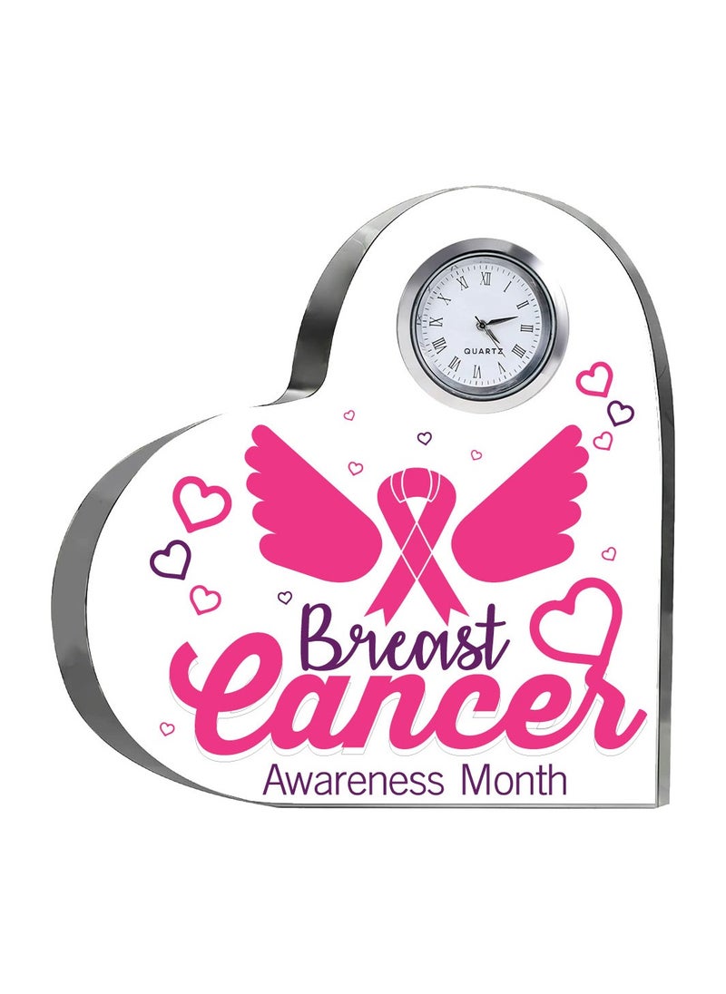 PinkCancer Awareness Heart-Shaped Crystal with Clock-Gifts For PinkCancer Awareness Gifts-Awareness Clock