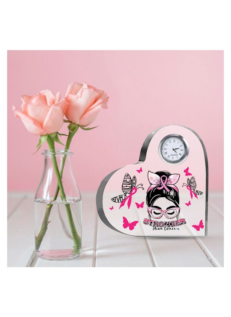 PinkCancer Awareness Heart-Shaped Crystal With Clock-Gifts For PinkCancer Awareness Gifts Clock