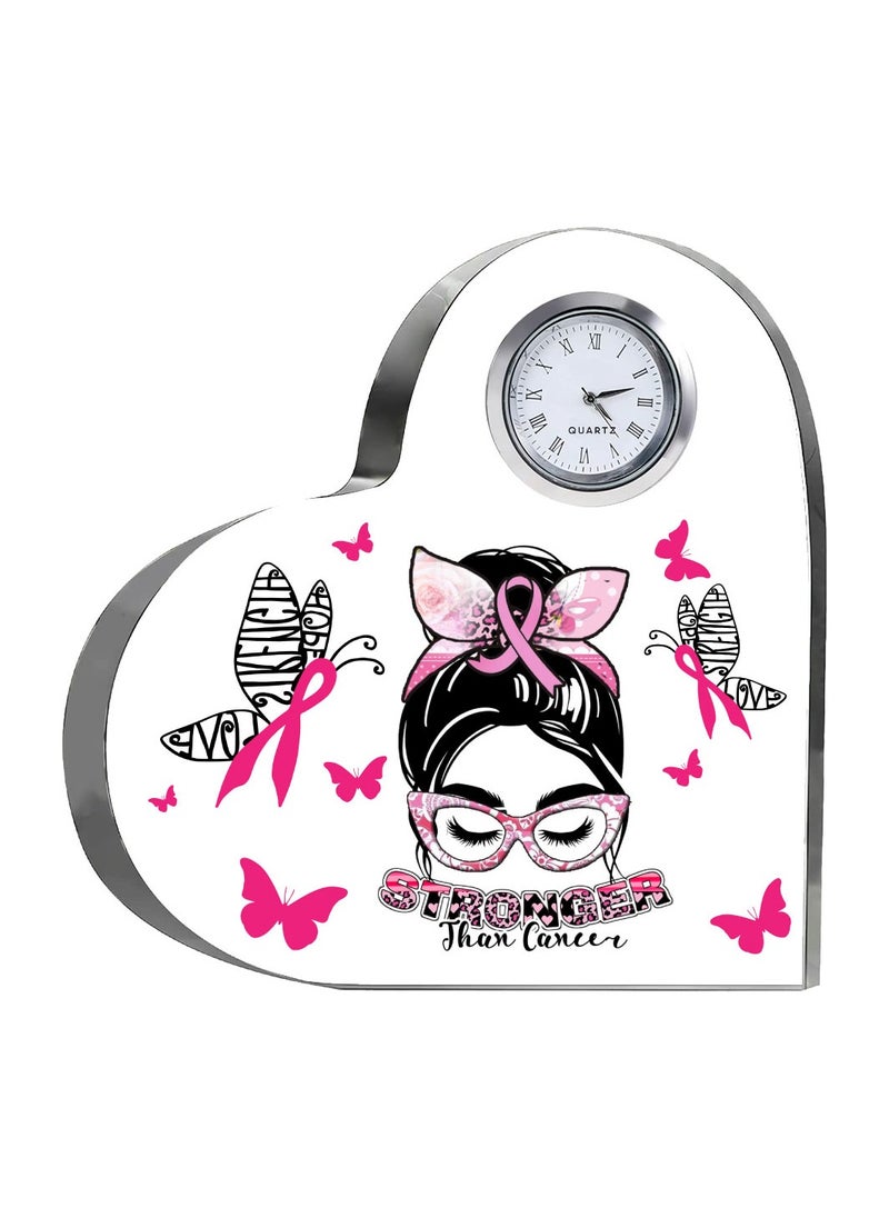 PinkCancer Awareness Heart-Shaped Crystal With Clock-Gifts For PinkCancer Awareness Gifts Clock