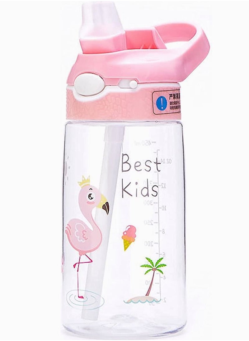 Kids Water Bottle Cute Toddler Cup with Straw Spill Leakproof Durable Plastic Drinking Bottle Kindergarten Primary School Students Summer Portable