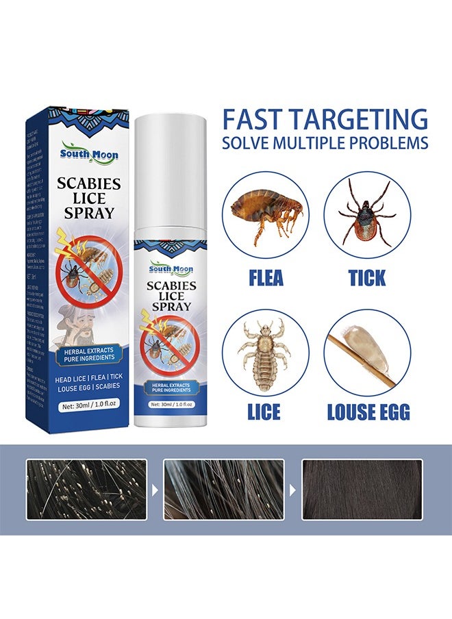 Scabies Lice Spray - For Kids & Adults, Easy Use Lice Spray Kills Head Lice, Eggs, Super Lice on Contact, Includes Metal Lice Comb, Multiple Treatments, 30ml