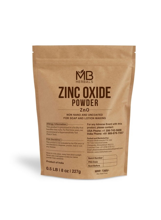 Zinc Oxide Powder 8 Oz | Uncoated & Non-Nano | Pharmaceutical Grade | For Diy Sunscreen Lotion & Diaper Rash Cream