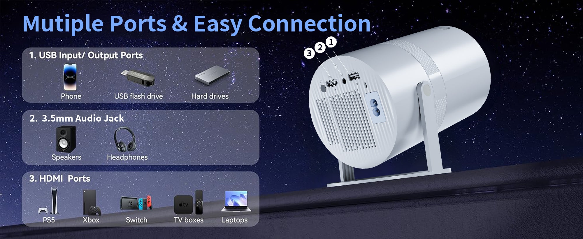 X3 Mini Portable Projector 5G Wifi 6 BT 5.2 Android 11 Projector 4K 1080P Full HD Support 13000 Lumens Horizontal Keystone Correction Auto Led Projector 180°Rotating Projector