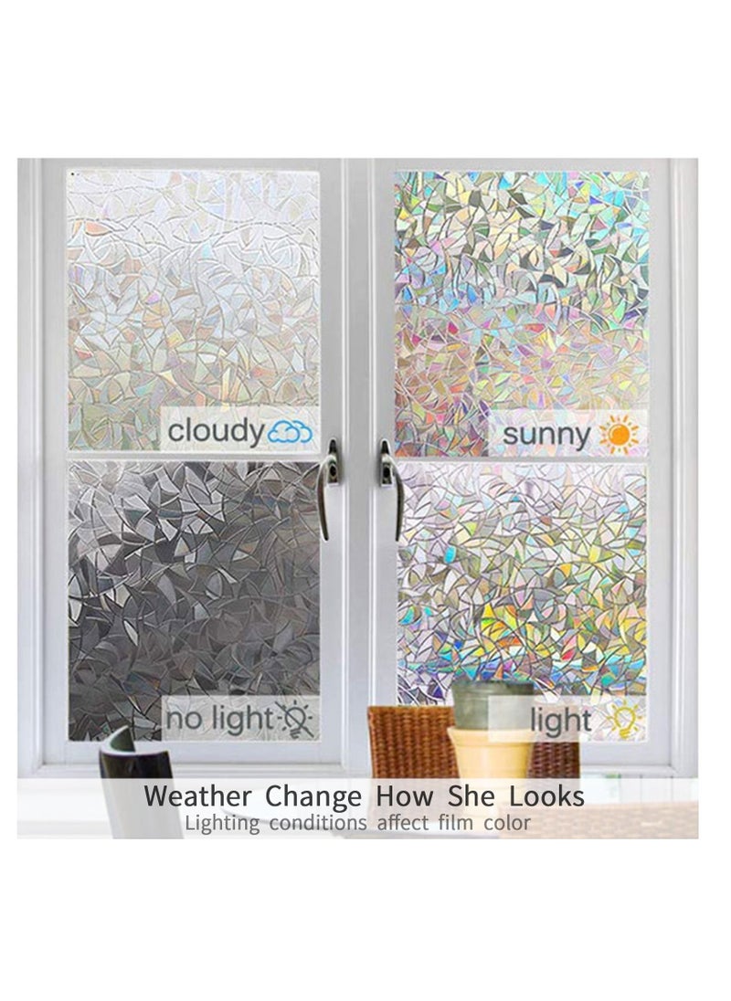 Window Film Decorative Privacy 3D No Glue Holographic Glass Sticker for Door Home House Ofiice Heat Control Anti UV 90 x 200 cm