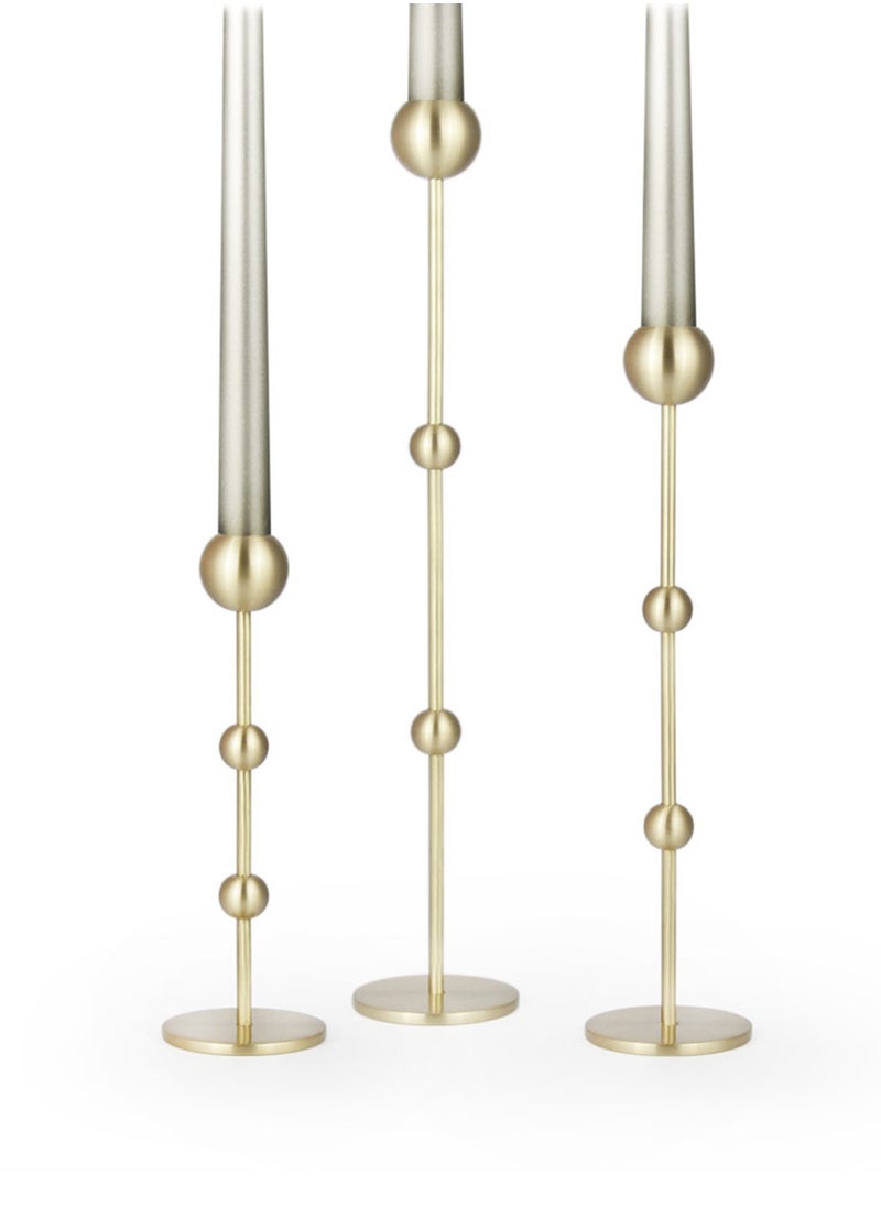 Brazen Society Long Brass Candlestick Set of 3 – Elegant Brass Candle Holders