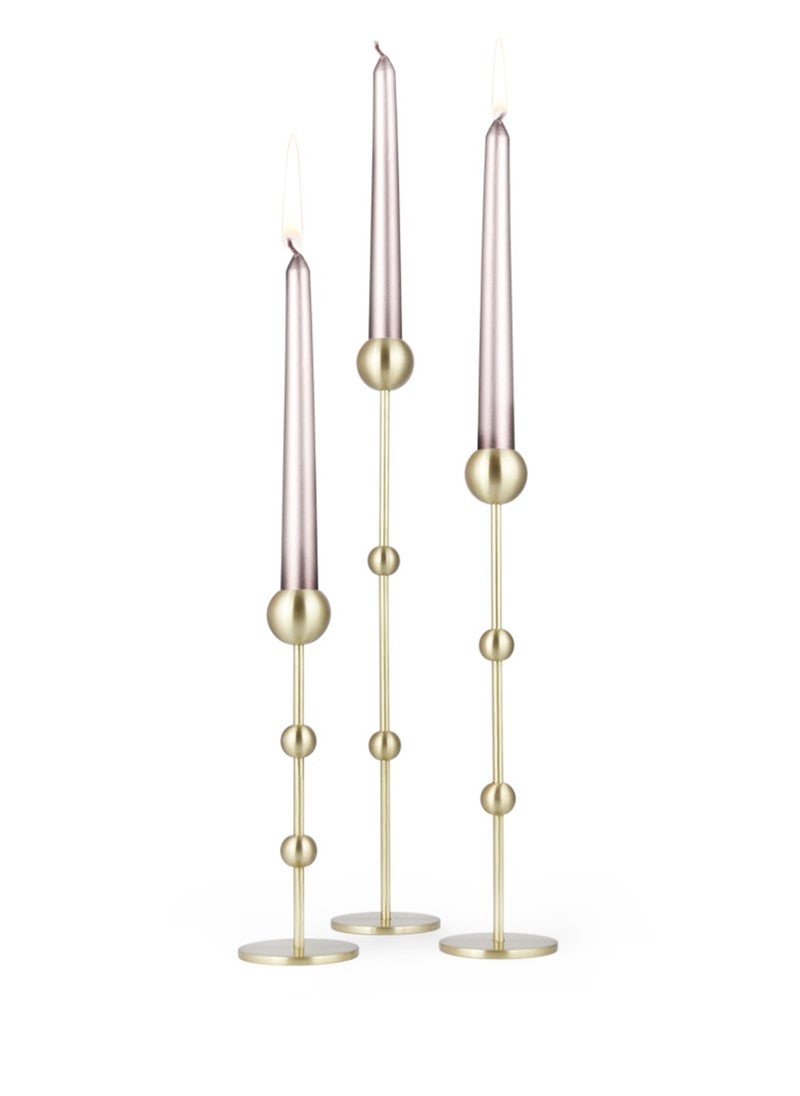 Brazen Society Long Brass Candlestick Set of 3 – Elegant Brass Candle Holders