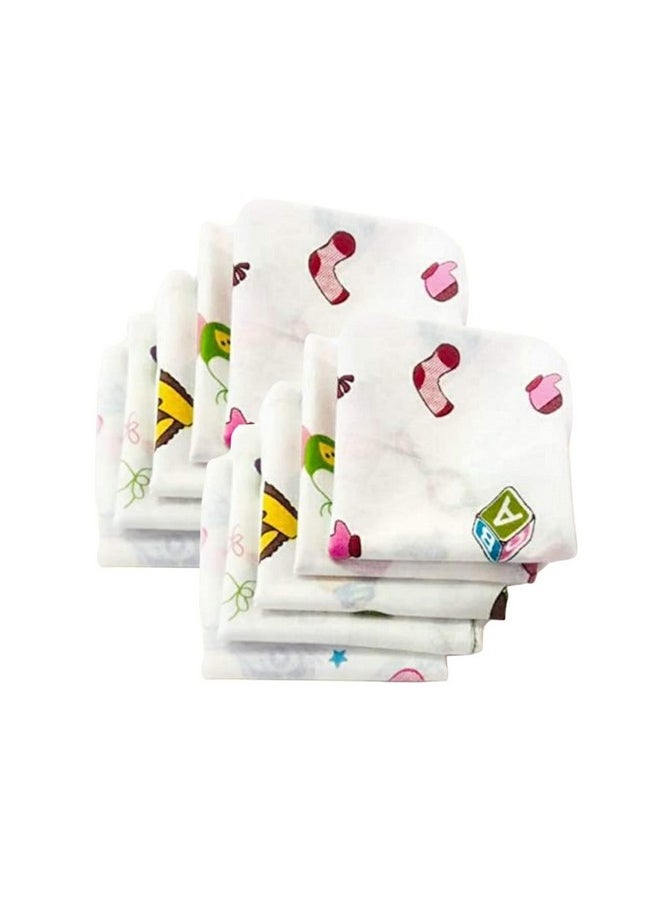 Super Soft 100% Cotton Thin Malmal Face Towels | Reusable Hygiene Wash Cloth | Napkin For New Babies | School Use (Small 40X40 Cm,Nursery Designs - Pack Of 10 Pcs), 200 Tc