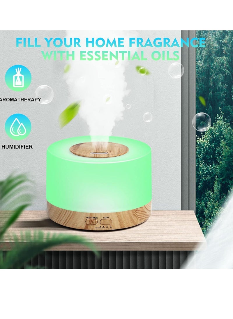 Essential Oil Diffuser 700ml, Aromatherapy Diffusers for Essential Oils with 4 Timer and 7 Color Lights, Cool Mist Humidifier with Auto Shut-off Function, Diffuser for Home Bedroom Office