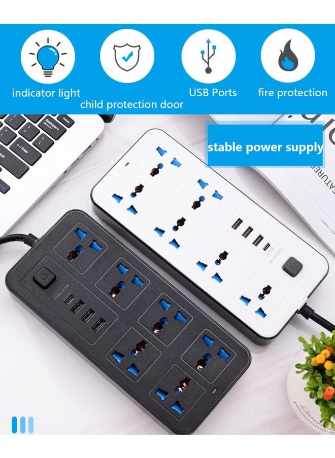 Power Multi Tap Universal Plug UK Outlet Power Strip with 1.8m Extension Cord AC Type C USB Port Charge Electrical Socket