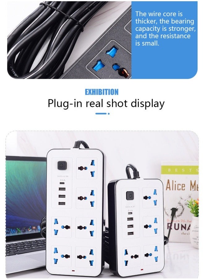 Power Multi Tap Universal Plug UK Outlet Power Strip with 1.8m Extension Cord AC Type C USB Port Charge Electrical Socket