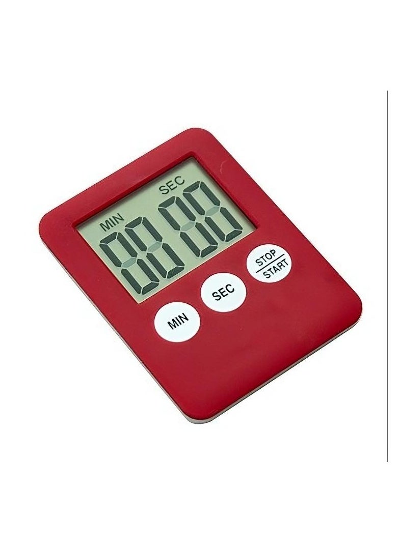 Digital Timer, 1pc Small Count Down/up Clock with Magnetic Attachment, Big LCD Display Loud Sounds Minute Second Kitchen Timer for Games, Cooking, Classroom, (Red)