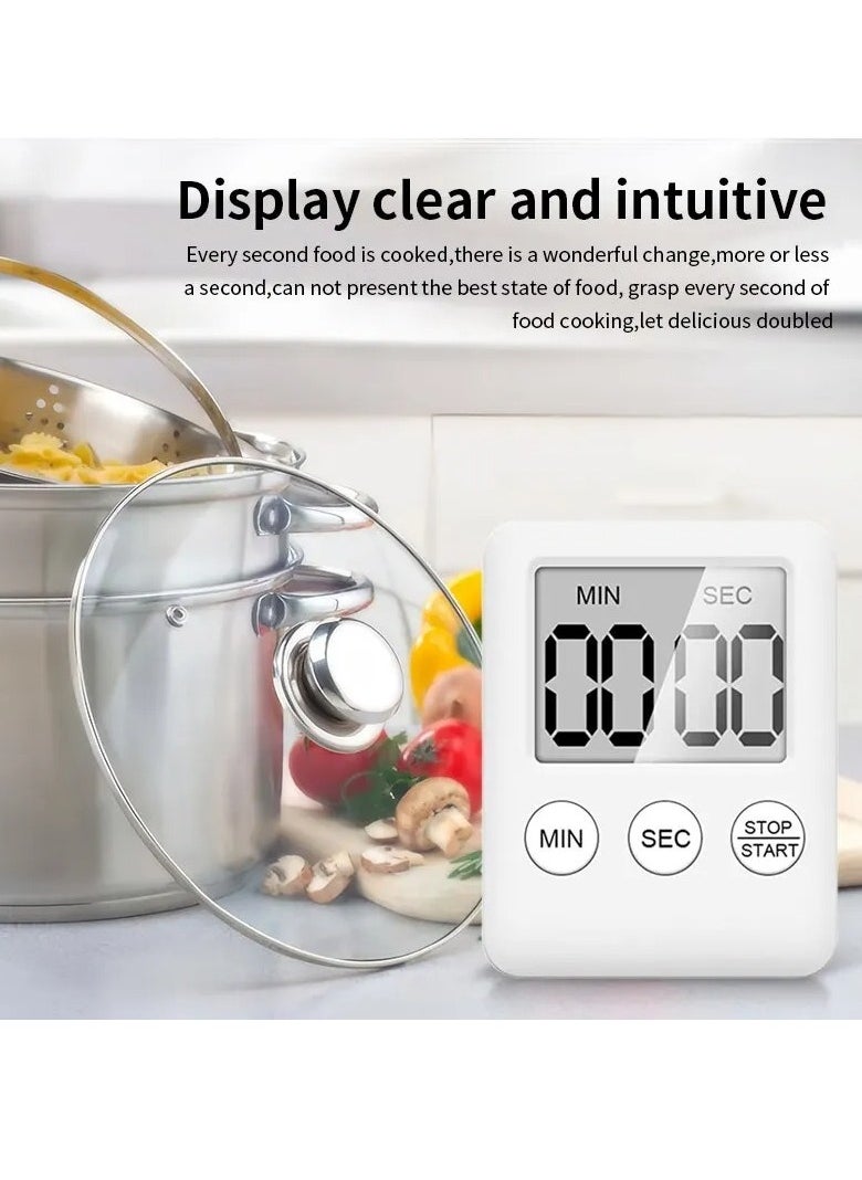 Digital Timer, 1pc Small Count Down/up Clock with Magnetic Attachment, Big LCD Display Loud Sounds Minute Second Kitchen Timer for Games, Cooking, Classroom, (White)