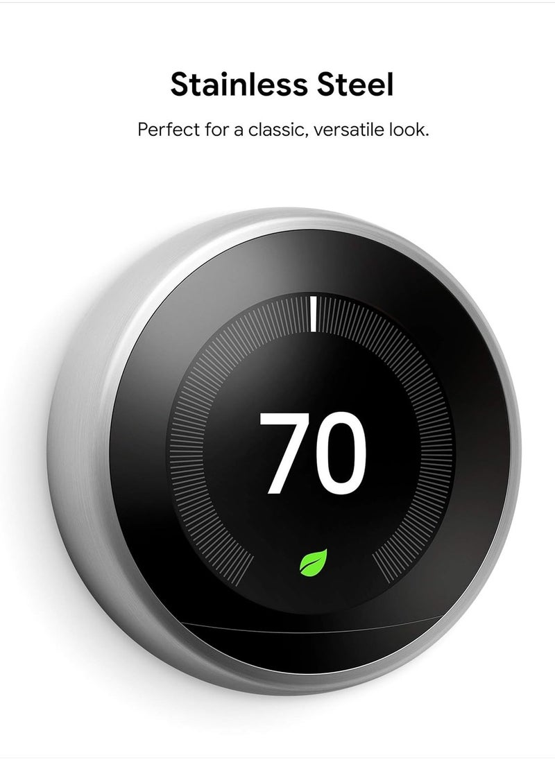 Nest Google T3007ES Learning Thermostat, 3rd Gen, Smart Thermostat, Stainless Steel