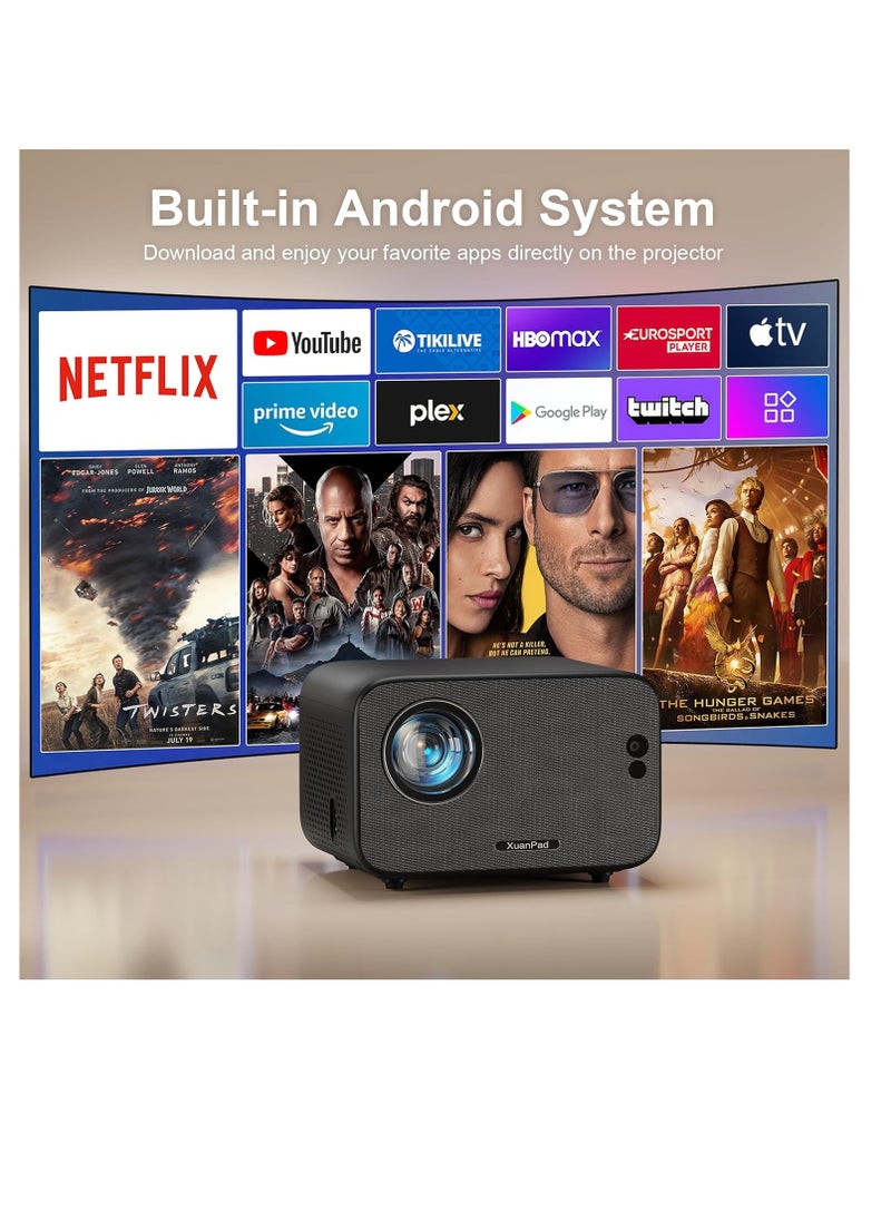 [Auto Focus & Android System] Smart Mini Projector with WiFi and Bluetooth, Projector 4K Support, 700 ANSI, Auto Keystone, 3D Stereo Sound Outdoor/Home Projector with 360°Adjustable Stand | XW3Z