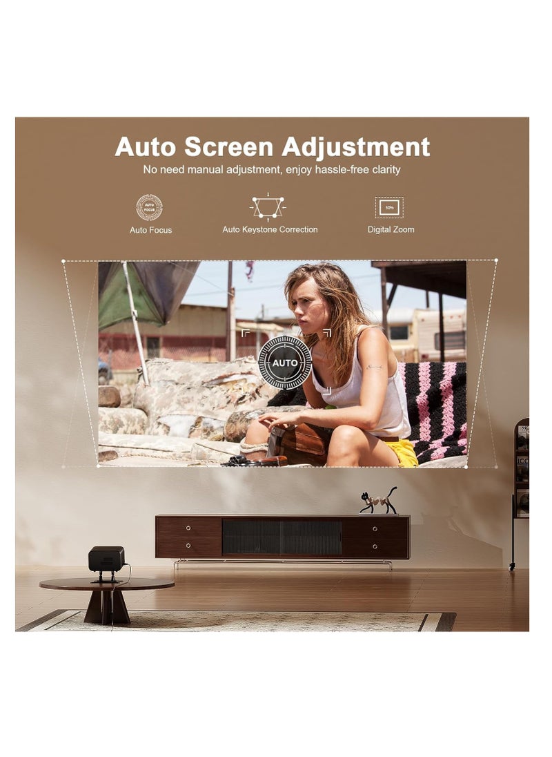 [Auto Focus & Android System] Smart Mini Projector with WiFi and Bluetooth, Projector 4K Support, 700 ANSI, Auto Keystone, 3D Stereo Sound Outdoor/Home Projector with 360°Adjustable Stand | XW3Z