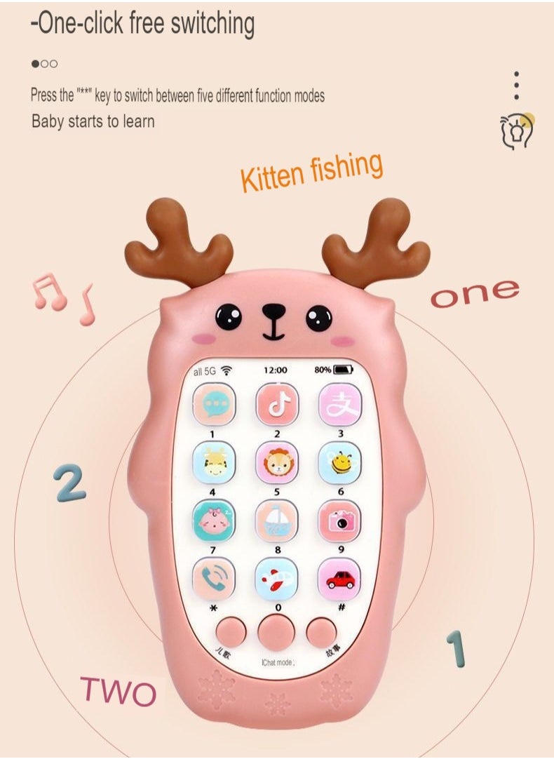 Kids Toy Phone, Educational Music Phone Toy, Safe Durable Baby Simulation Mobile Phone, Fun Light Music Early Educational Interactive Mobile Toy for Kids, (Fawn Blue (Without Battery))