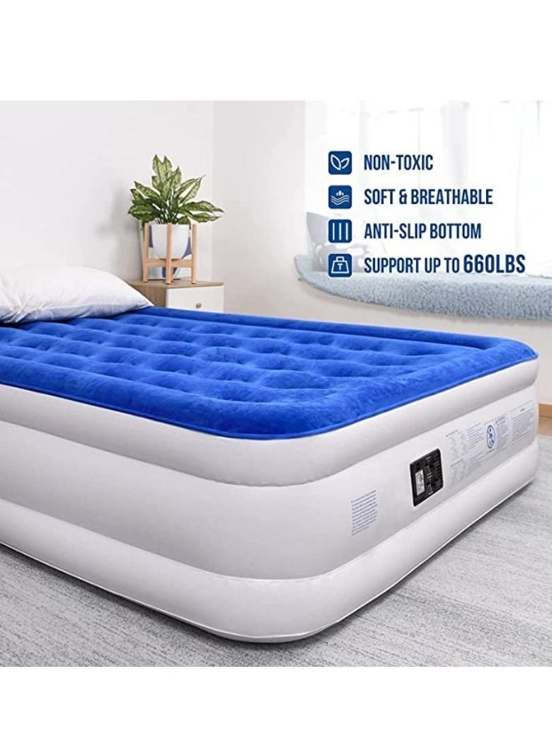 COOLBABY Inflatable Mattress with Built in Pump Approx 45 cm Queen Size Double Height Inflatable Mattress With Flocking Top  Easy Inflatable Waterproof Portable Household Inflatable Bed