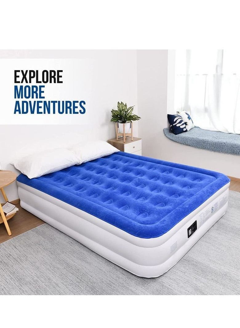 COOLBABY Inflatable Mattress with Built in Pump Approx 45 cm Queen Size Double Height Inflatable Mattress With Flocking Top  Easy Inflatable Waterproof Portable Household Inflatable Bed