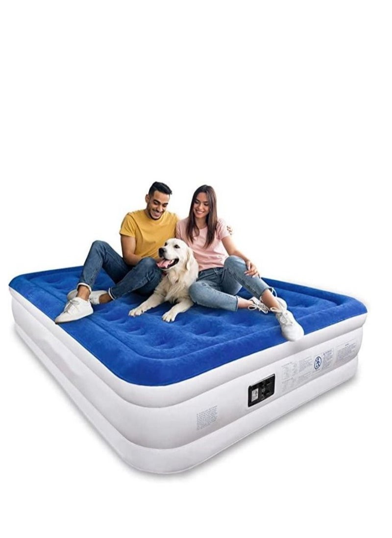 COOLBABY Inflatable Mattress with Built in Pump Approx 45 cm Queen Size Double Height Inflatable Mattress With Flocking Top  Easy Inflatable Waterproof Portable Household Inflatable Bed