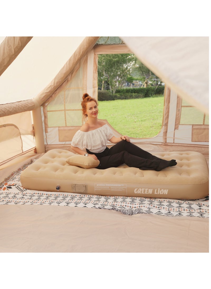 GMT-190 Automatic Inflatable Mattress with Built-in Air Pump and Single Pillow / Skin Friendly Fabric / Easy to Store /150 kg Load Capacity / Camping / Travel / Road Trips - Beige