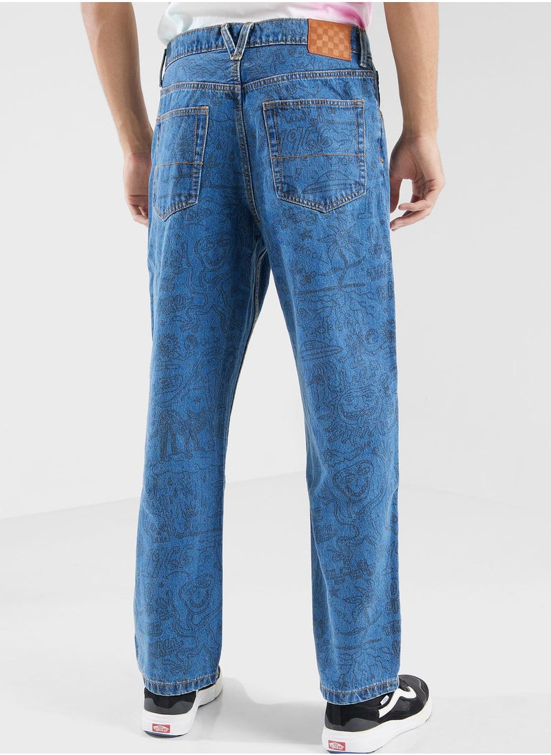 Check 5 Printed Denim Pants