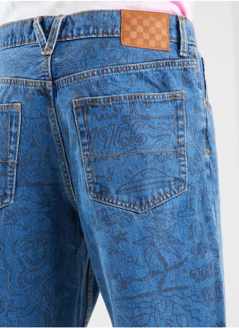 Check 5 Printed Denim Pants