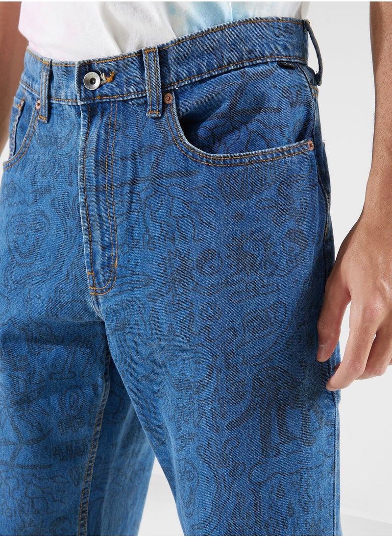 Check 5 Printed Denim Pants