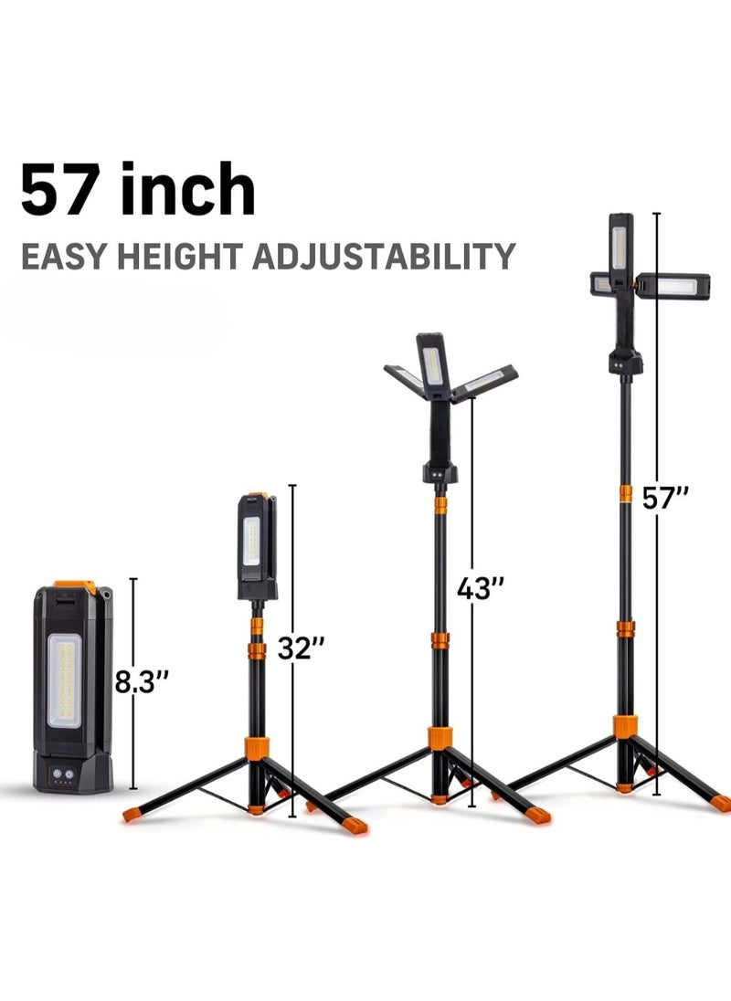 Portable Rechargeable LED Work Light with Telescopic Tripod Stand for Job Sites