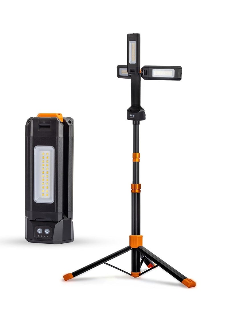 Portable Rechargeable LED Work Light with Telescopic Tripod Stand for Job Sites